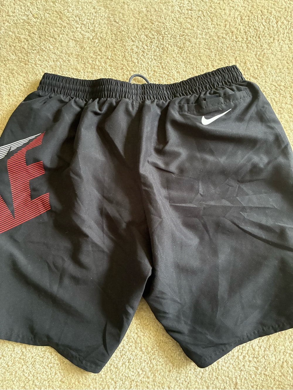 Nike Black Shorts with Red and White Diagonal Logo - Picture 3 of 4
